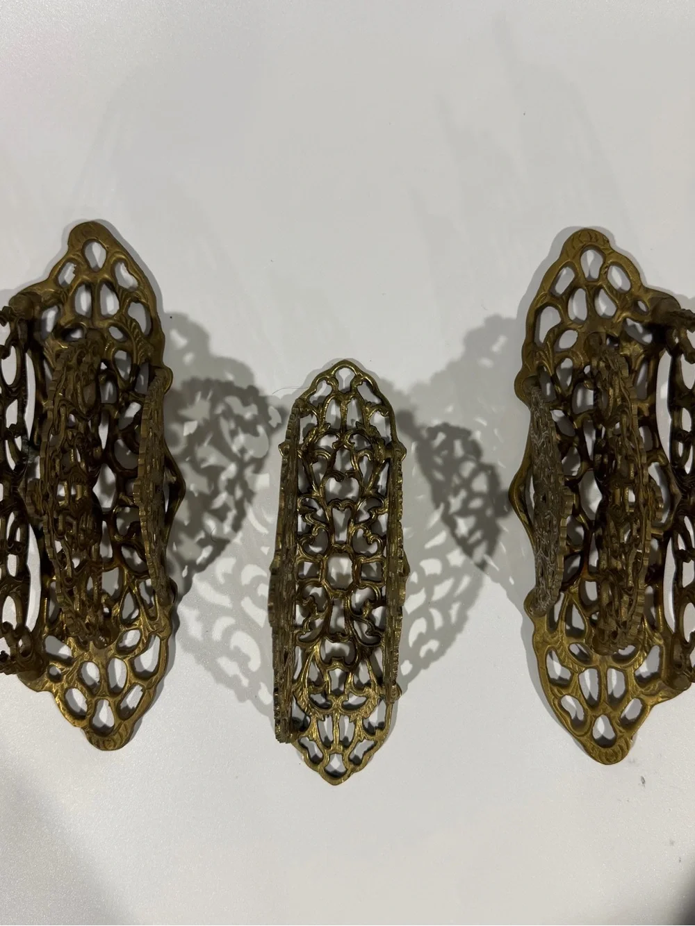 Set of 3 Vintage Ornate Art Nouveau Hollywood Regency Brass Letter Napkin Holder